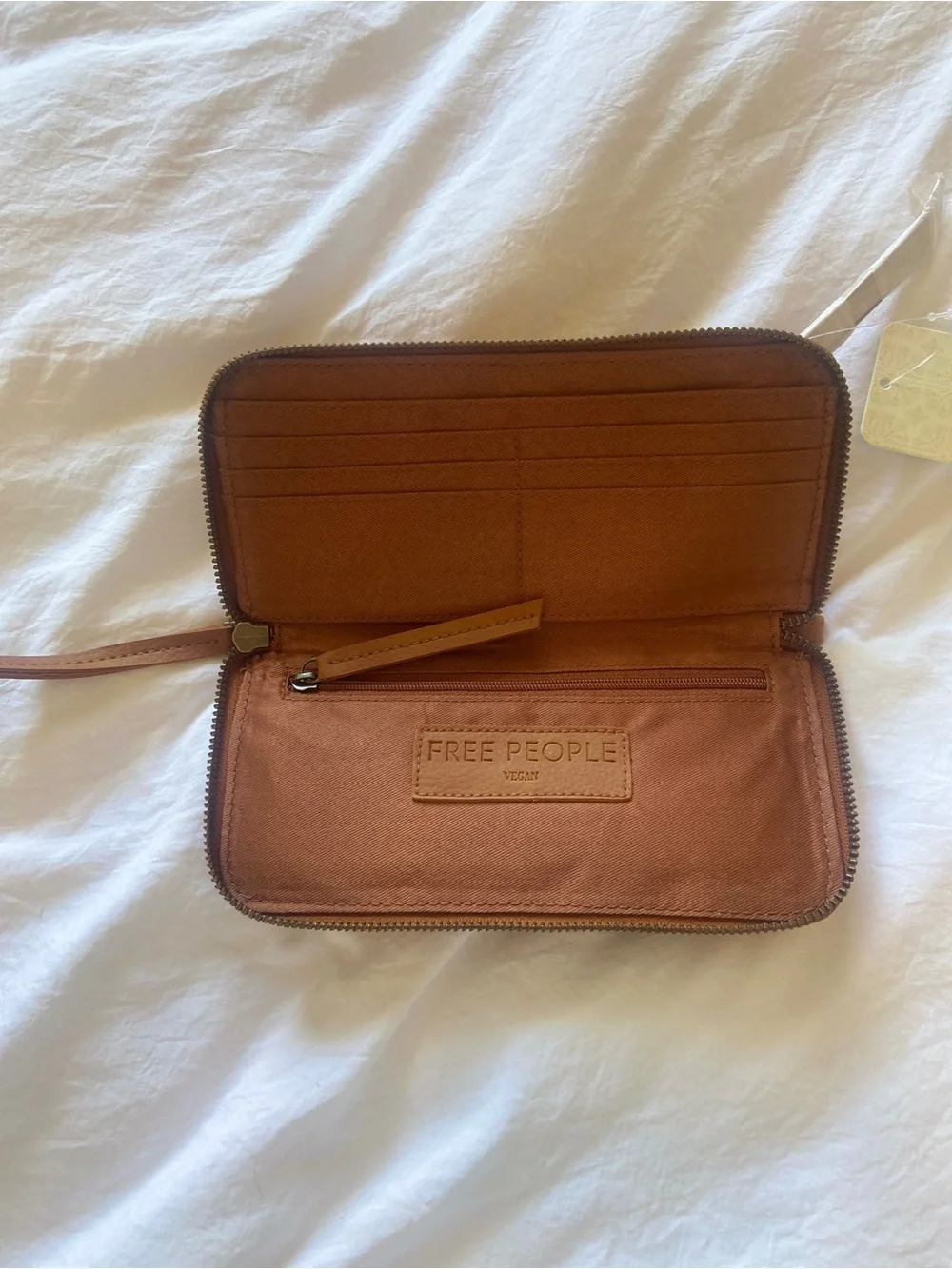 Free People Cognac Leather Wristlet Clutch